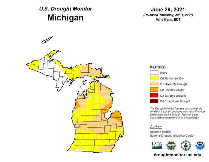 Michigan drought monitor map