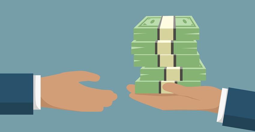 Hand holding banknotes and giving it to a businessman needing money vector Hand holding banknotes and giving it to a businessman needing money vector