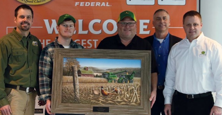 : Ryan Heiniger (from left) of Pheasants Forever, along with Arthur and Lee Wisecup, Kurt Simon of NRCS and John Deere’s Jo
