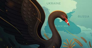 Graphic of a black swan in front of map of Black Sea region