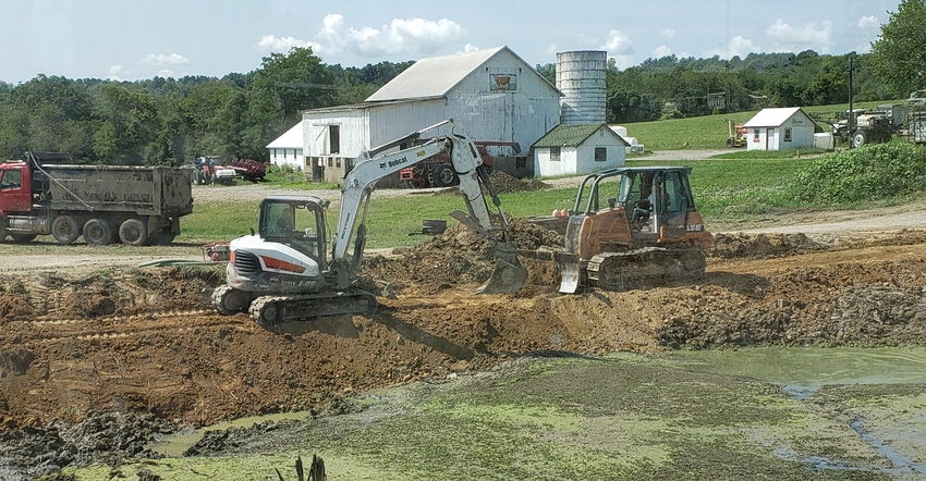 Work underway on pond at Mike and Sheilah Reskovac’s farm 