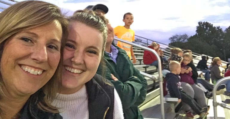 selfie of Mindy Ward and daughter Cassidy in the stands at football game