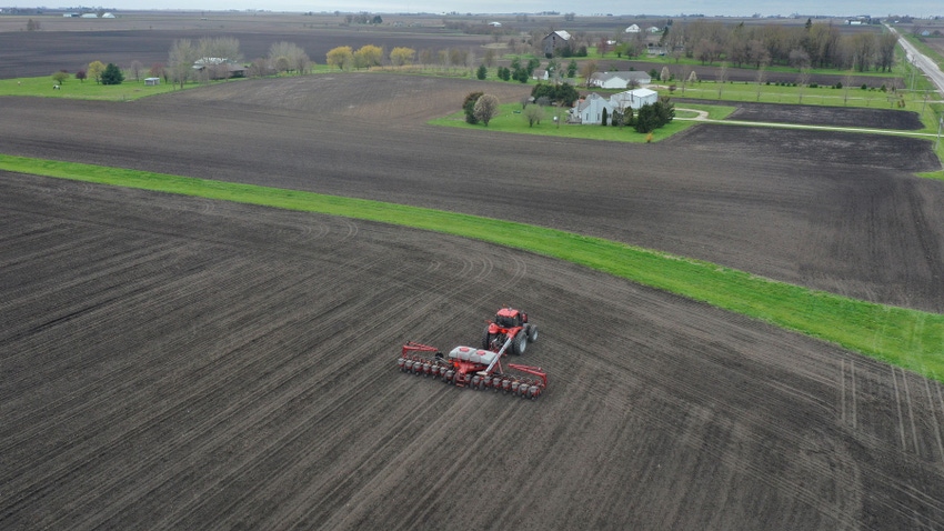 aerial view of farmstead in spring