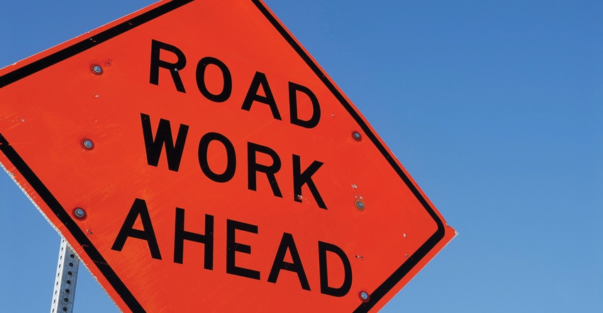 Road work ahead construction sign