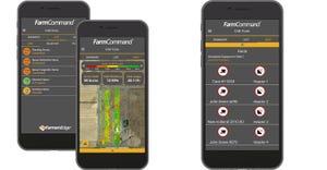 three phone screens of In-Cab Tool from Farmers Edge FarmCommand