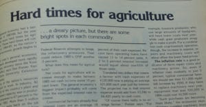 hard times for Agriculture news article from 1985