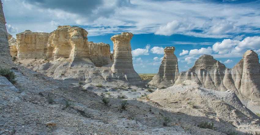 Rock formations  visitors will be able to view from overlooks on two trails in Little Jerusalem Badlands State Park