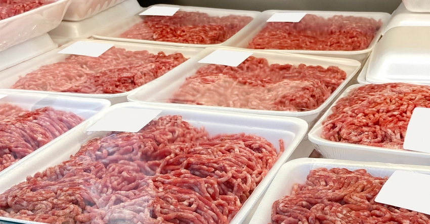 Case of packaged hamburger meat