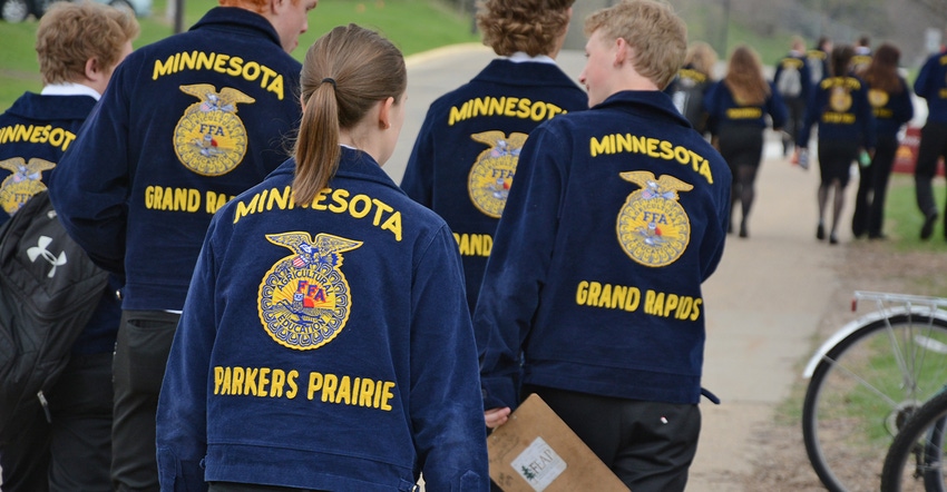 students in FFA jackets from the back