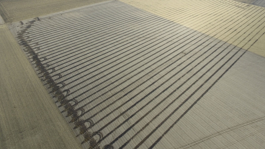 aerial view of drainage tile on 20-foot spacing in a field