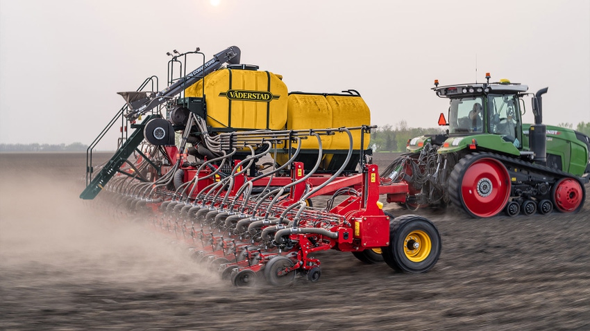 A Vaderstad planter working in a field