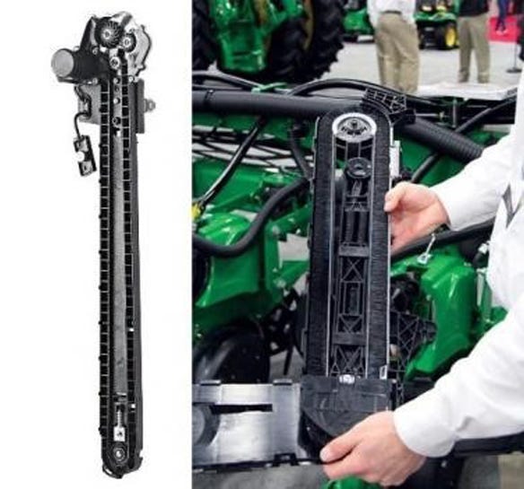 Seed delivery system for Precision Planting SpeedTube (left), and for John Deere ExactEmerge (right)