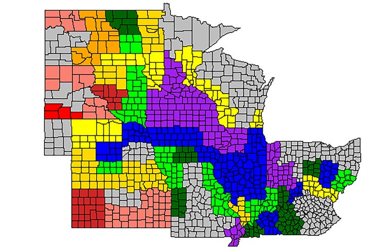 colored map of U.S. Midwest