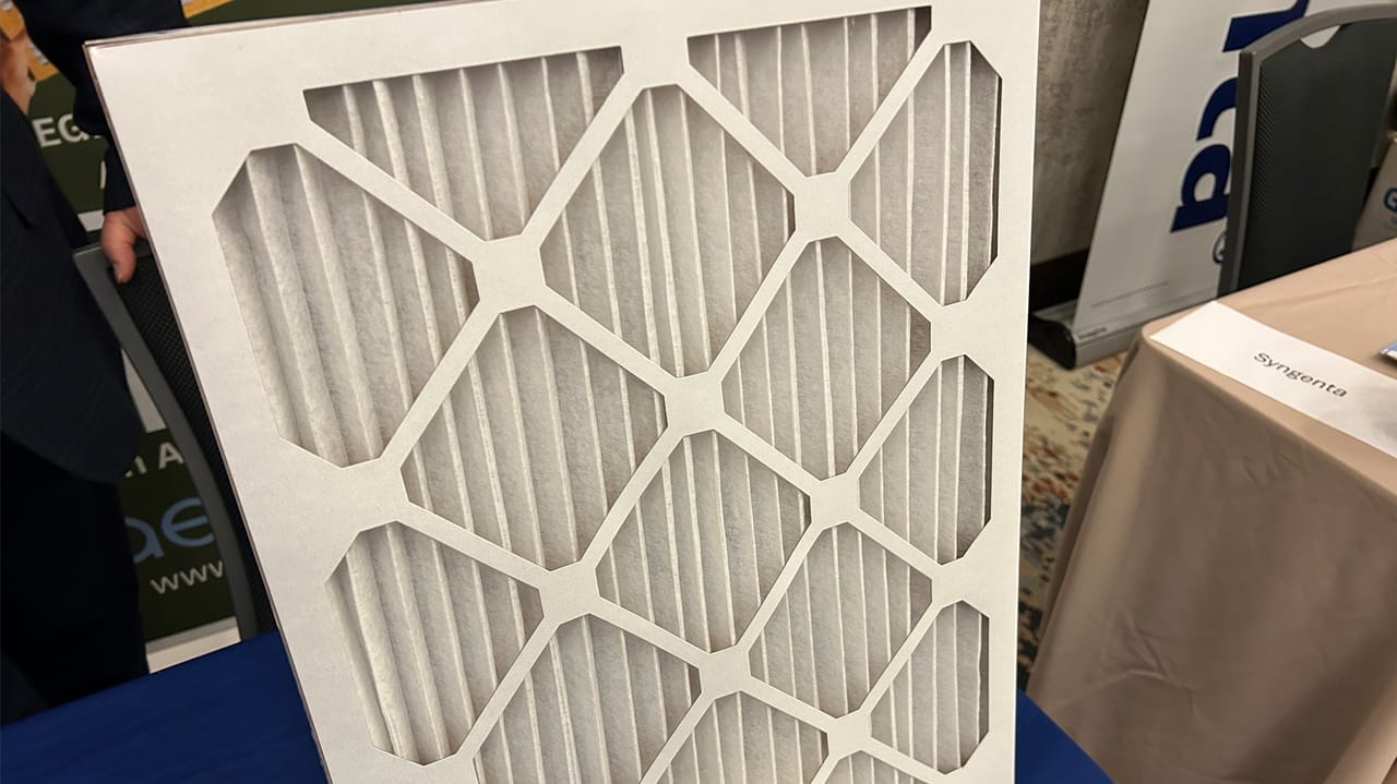 U.S. corn is processed into polylactic acid, a bioplastic similar in chemistry to polystyrene, and it is the foundation of Aerterra air filters like this one