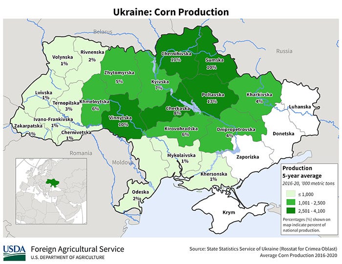 Ukraine corn production map USDA FAS