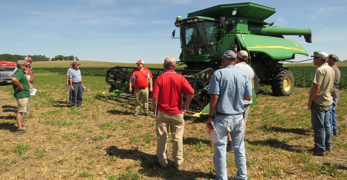 Producers at dryland SBMFD event being shown how to clean combine effectively to prevent waterhemp and Palmer amaranth