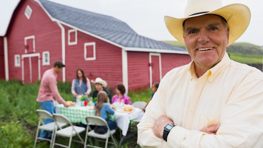 Rancher at family dinner outside