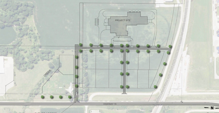 This site map shows the Rail Campus where Scoular's new freeze-drying facility will be located near Seward, Neb.