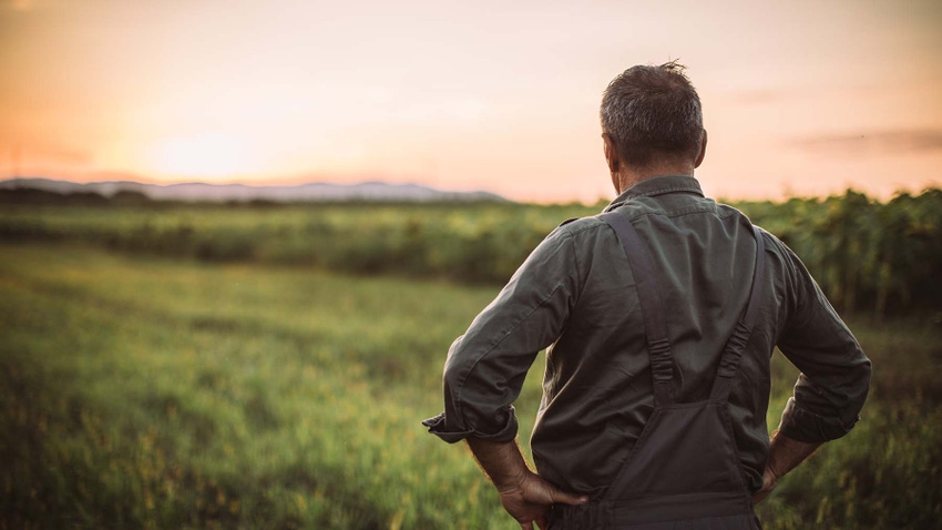 Farmer looking into distance worried