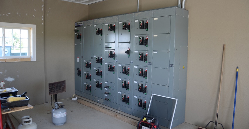 electrical control room for grain center on farm