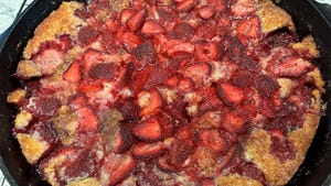 A close-up look at strawberry cobbler