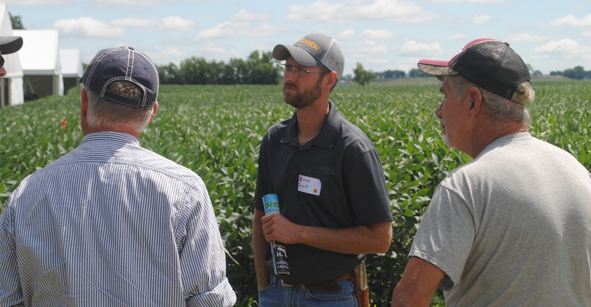 In 2019 Brent Svoboda is  listening to one of the field sessions at a Soybean Management Field Day event. 