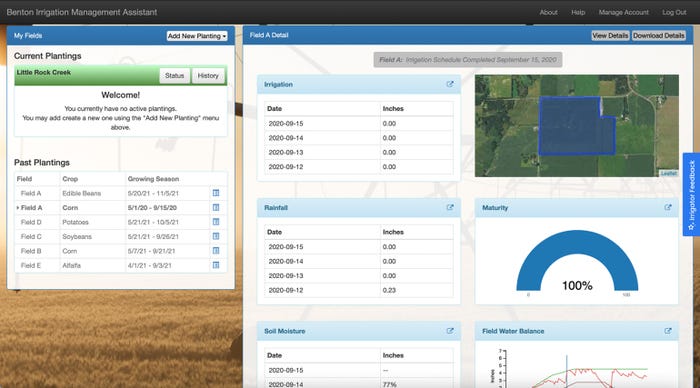 a screen shot of  the Irrigation Management Assistant tool 