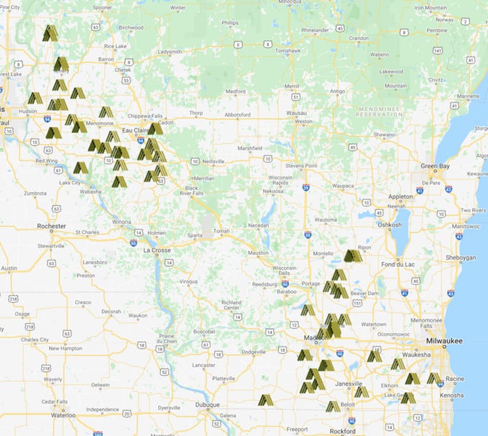 Map of Alcivia locations throughout Wisconsin