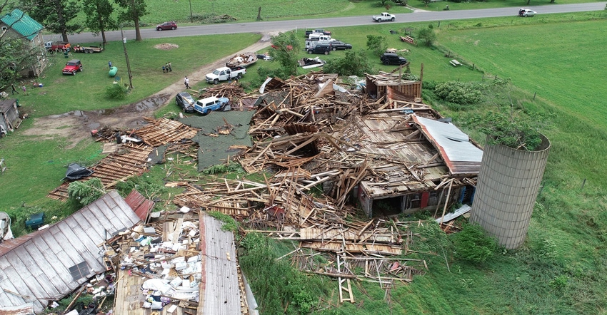 tornado damage to a barn in Lake Odessa, Michigan
