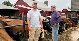 John and Jordan Settlege on their farm