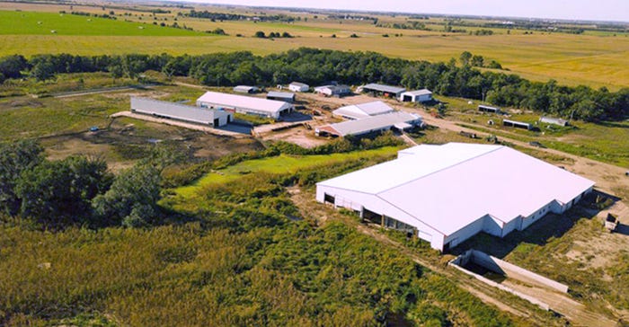 aerial view shows the headquarters of a 900-acre ranch 