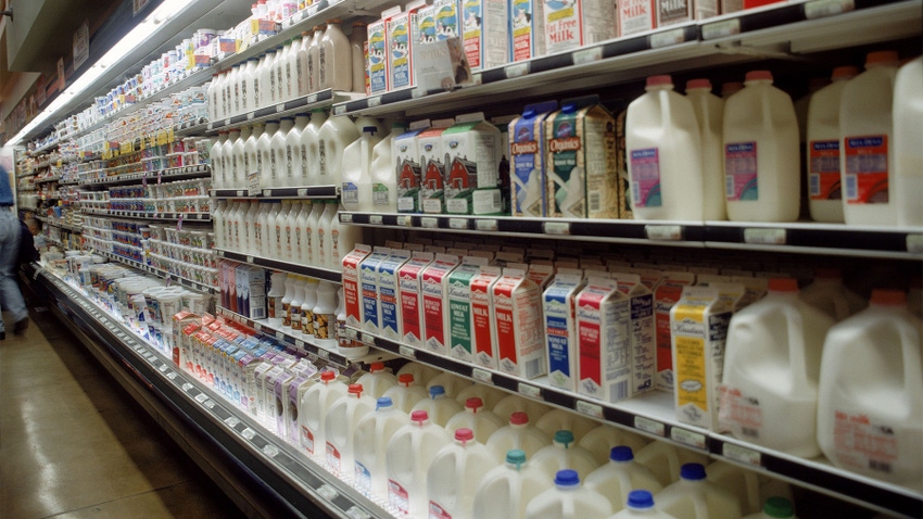 An assortment of milk in a grocery store