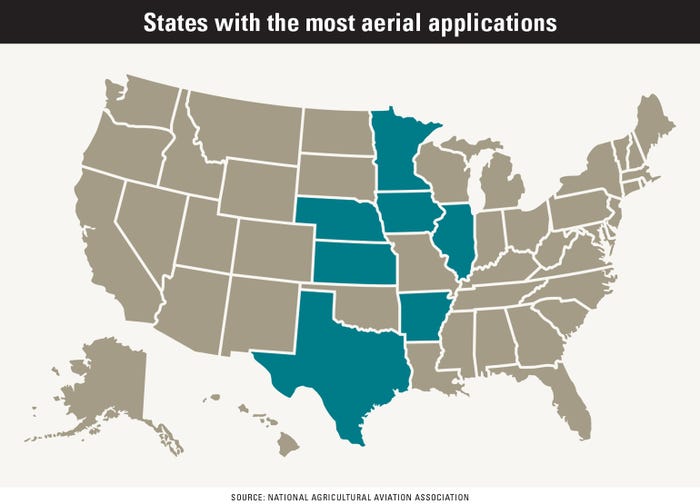States with the most aerial applications map