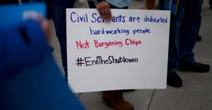 Furloughed federal workers and area elected officials hold a protest rally in front of Independence Hall on January 8, 2019 i
