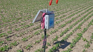CropX soil moisture probe installed in soybean field