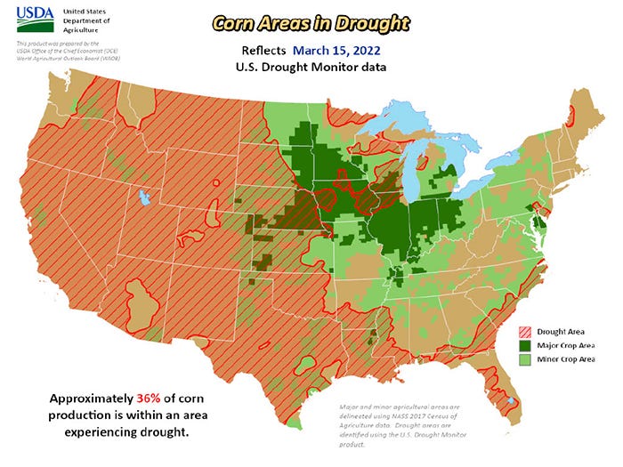 Map of corn in drought areas