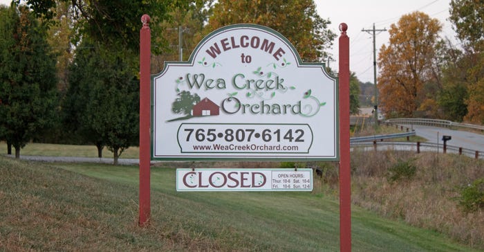 Wea Creek Orchard sign in Lafayette, Ind.