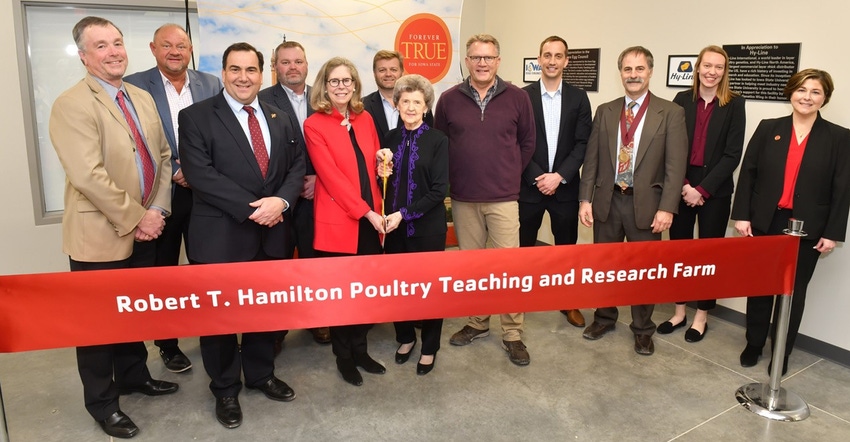 ISU officials and Iowa poultry leaders at Robert T. Hamilton Poultry Teaching and Research Farm 