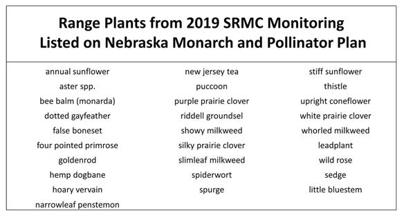 Common names of pollinator plants found during range monitoring 
