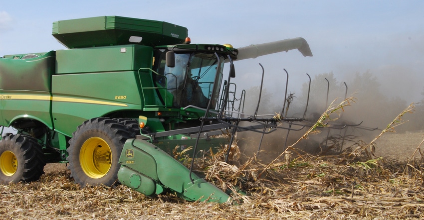 Combine harvesting a super-dry corn crop