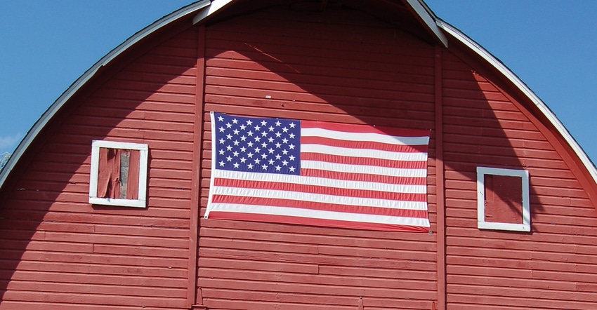 U.S. flag on red barn