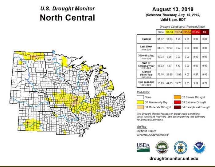 US Drought Monitor map for Aug. 13, 2019