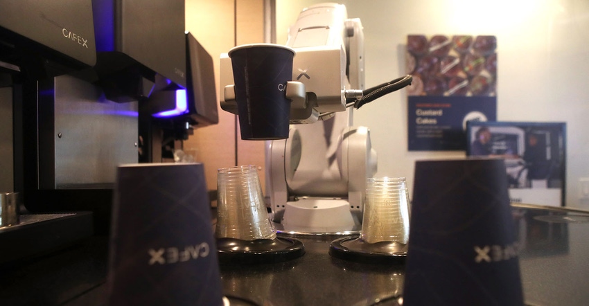  robotic barista at Cafe X makes coffee drinks on February 12, 2019 in San Francisco, California. Cafe X is one of several fo