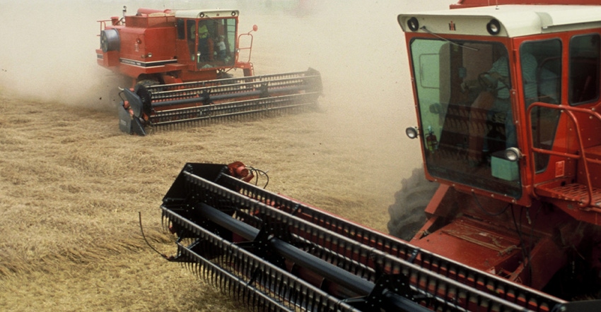 2 red combines in action