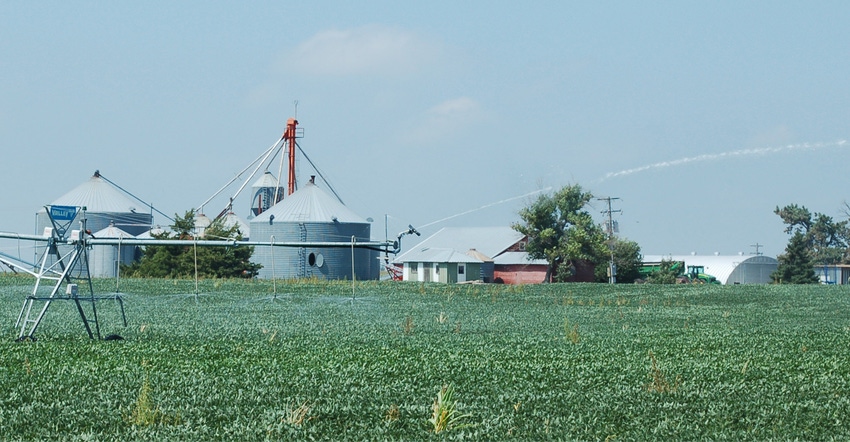 famr in Nebraska with irrigation equipment in foreground