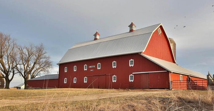 This red barn near Durango in northeast Iowa was built by Joseph Smith in 1917