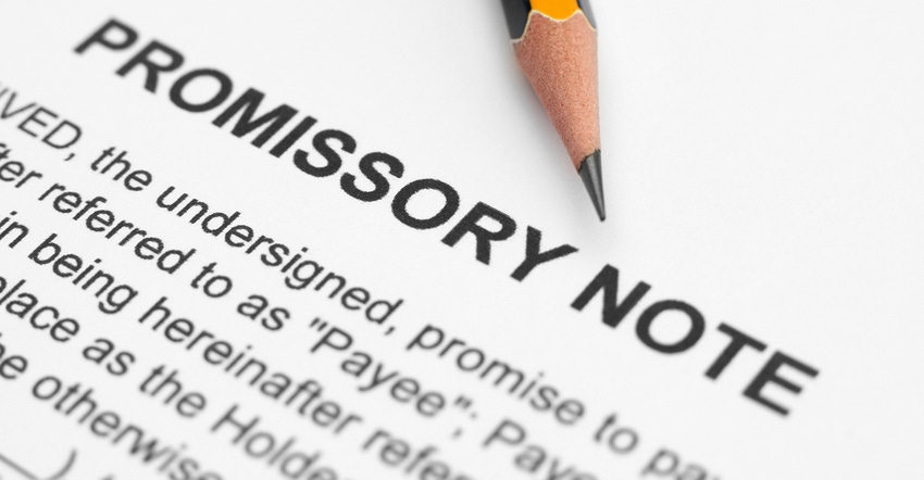 promissory note and pencil