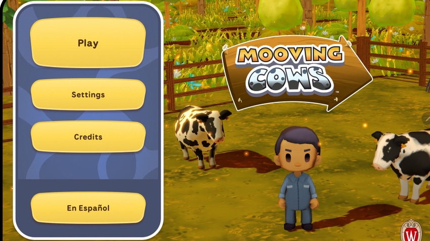 graphics of a video game called “Mooving Cows”