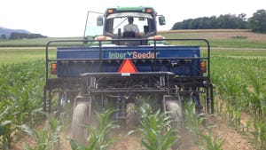 Interseeding tractor in a field