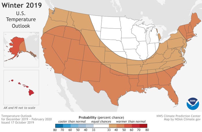 Winter 2019 U.S. Temperature Outlook Map